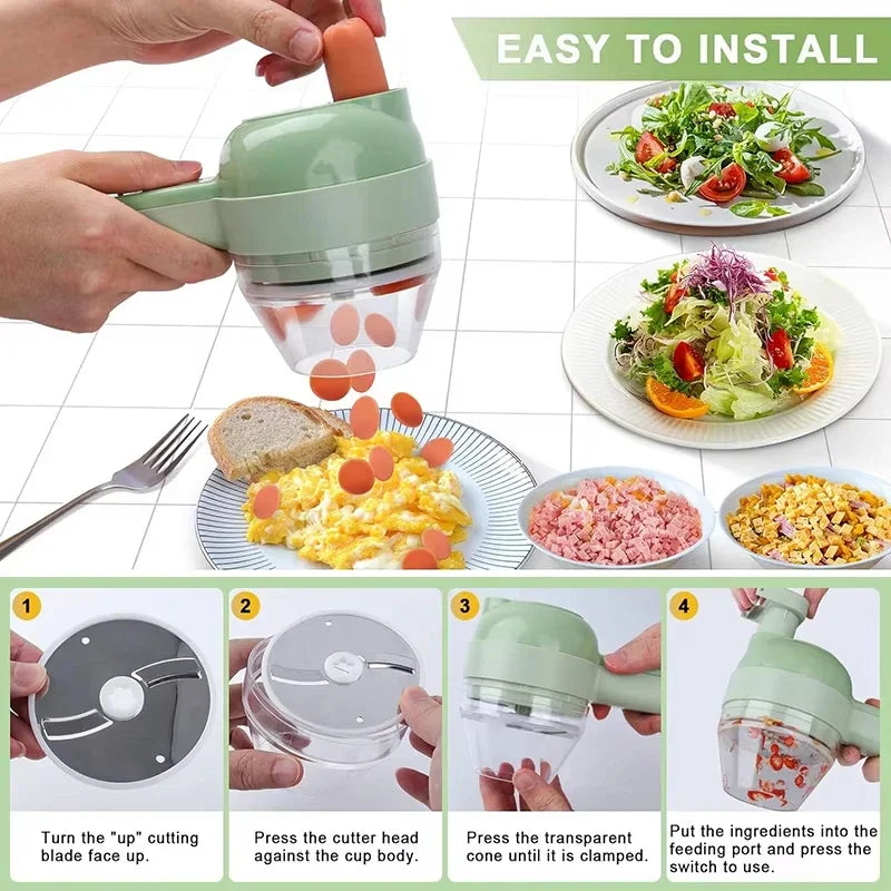 4 in 1 Handheld Electric Vegetable Cutter USB Wireless Chop Garlic Mash Minced Slice Onion Cutting Cooking Gadgets 자동야채슬라이서