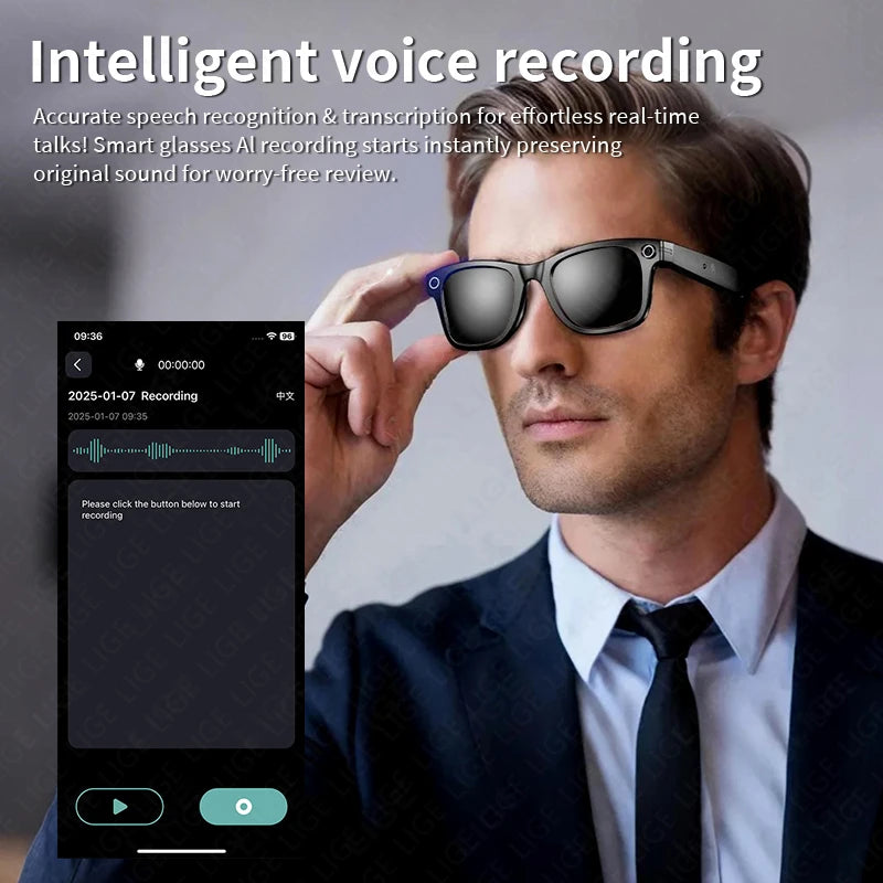 AI Glasses with Camera Smart Bluetooth Glasses Take Photo Video Record Waterproof Music Play Smart Sunglasses for Man Women