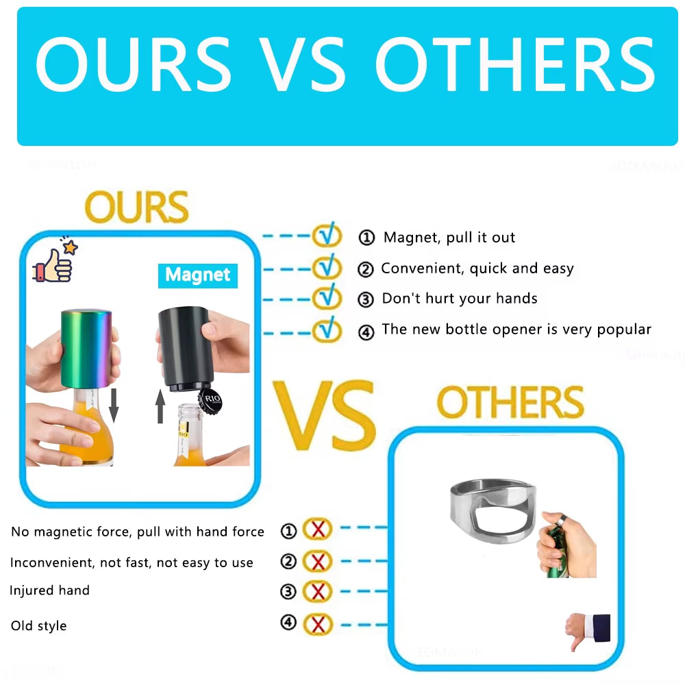1/2Pcs Automatic Beer Bottle Opener Magnet Beer Opener Stainless Steel Push down Opener Wine Soda Cap Opener Kitchen Accessory