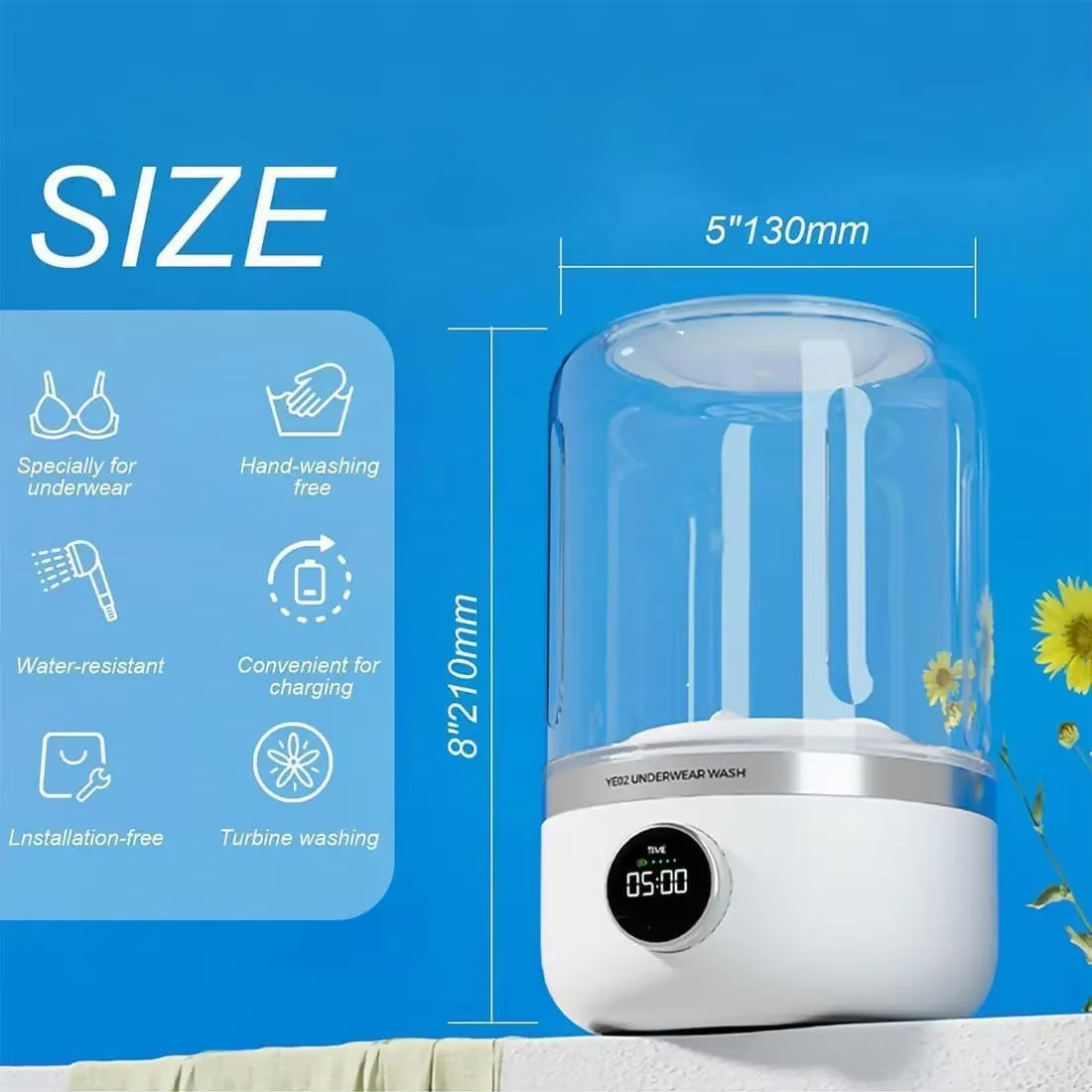 1L Mini Rechargeable Washing Machine Underwear Travel Portable Small Socks Washing Machine Dehydratable Portable Laundry Bucket