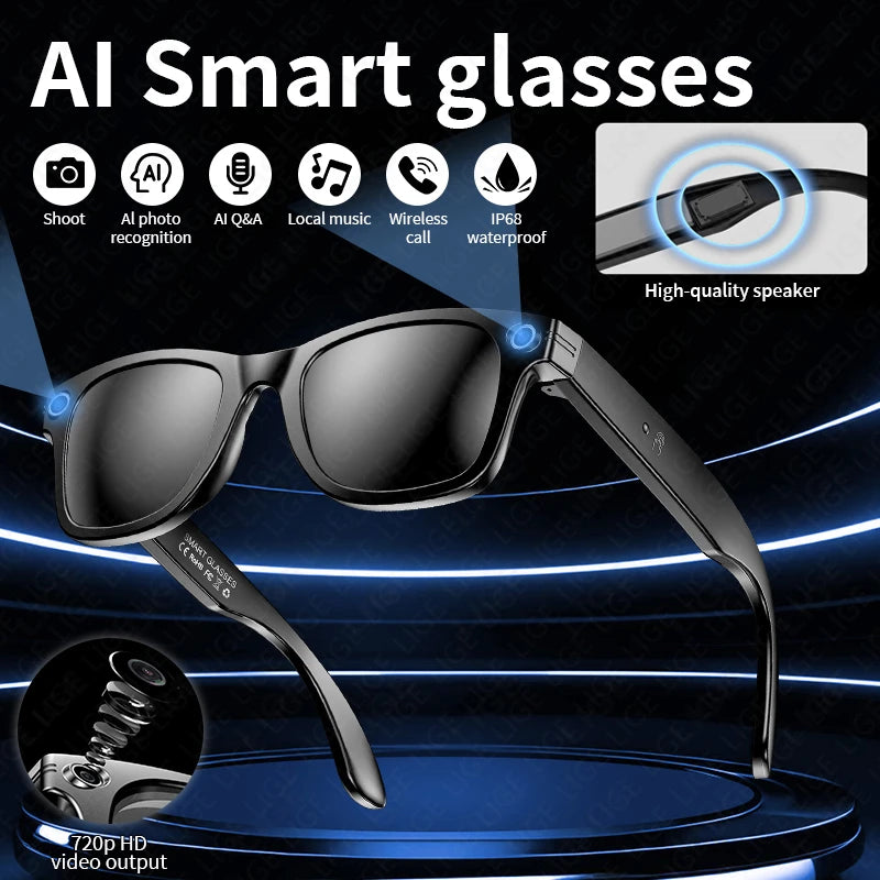 AI Glasses with Camera Smart Bluetooth Glasses Take Photo Video Record Waterproof Music Play Smart Sunglasses for Man Women