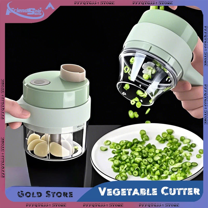 4 in 1 Handheld Electric Vegetable Cutter USB Wireless Chop Garlic Mash Minced Slice Onion Cutting Cooking Gadgets 자동야채슬라이서