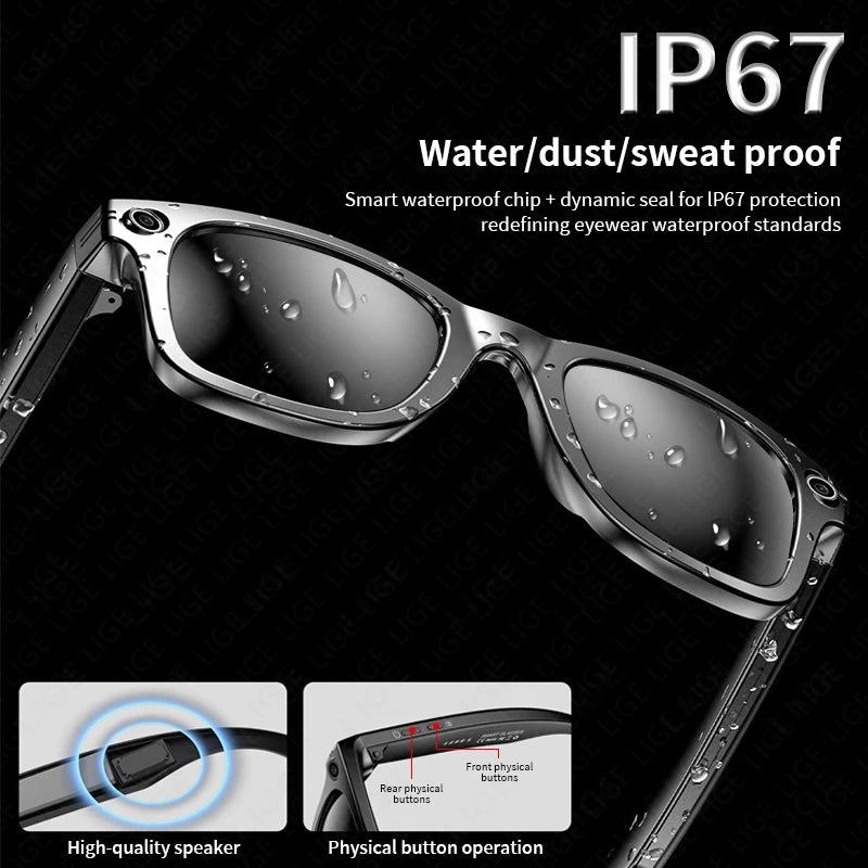 AI Glasses with Camera Smart Bluetooth Glasses Take Photo Video Record Waterproof Music Play Smart Sunglasses for Man Women