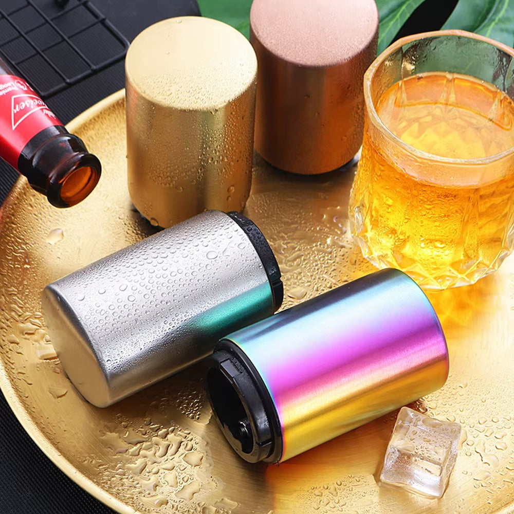 1/2Pcs Automatic Beer Bottle Opener Magnet Beer Opener Stainless Steel Push down Opener Wine Soda Cap Opener Kitchen Accessory