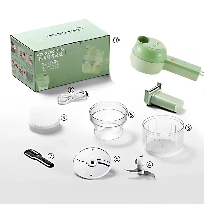 4 in 1 Handheld Electric Vegetable Cutter USB Wireless Chop Garlic Mash Minced Slice Onion Cutting Cooking Gadgets 자동야채슬라이서