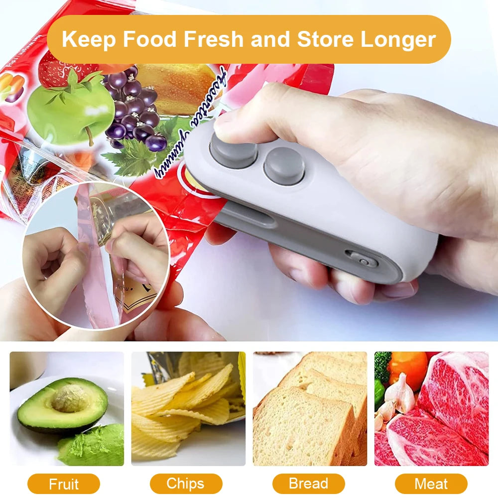 Mini Plastic Bag Sealer Rechargeable 2 in 1 Bag Heat Sealer with Cutter Portable Thermal Sealer Plastic Bags Sealant Machine