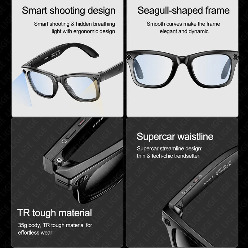 AI Glasses with Camera Smart Bluetooth Glasses Take Photo Video Record Waterproof Music Play Smart Sunglasses for Man Women
