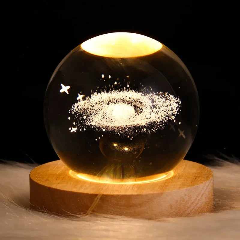 Luminous Crystal Ball LED Night Light Saturn Solar System 3D Moon Table Lamp USB Bedroom Atmosphere Lamp for Birthday Kid Gift