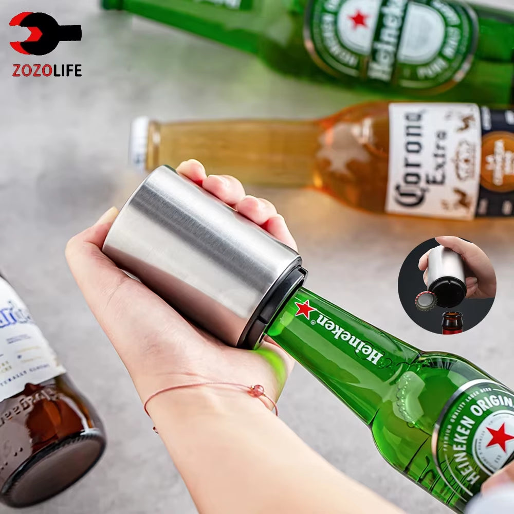 1/2Pcs Automatic Beer Bottle Opener Magnet Beer Opener Stainless Steel Push down Opener Wine Soda Cap Opener Kitchen Accessory