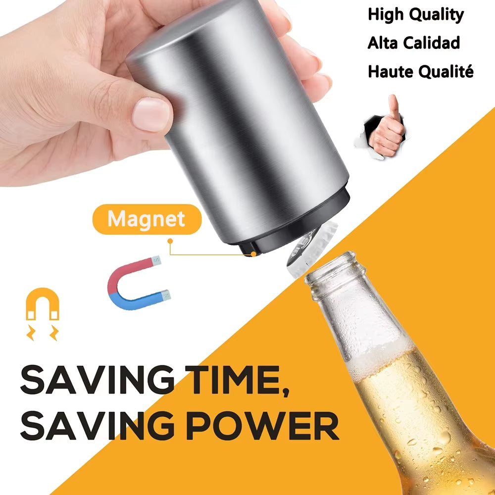 1/2Pcs Automatic Beer Bottle Opener Magnet Beer Opener Stainless Steel Push down Opener Wine Soda Cap Opener Kitchen Accessory