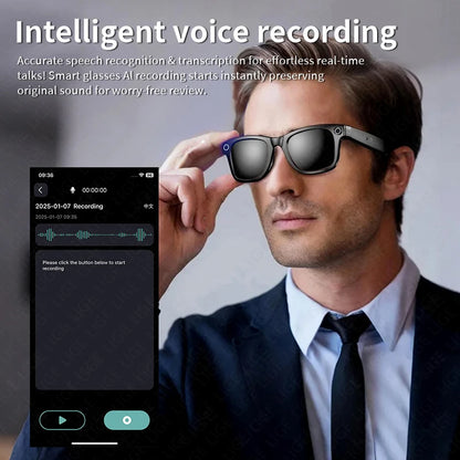 AI Glasses with Camera Smart Bluetooth Glasses Take Photo Video Record Waterproof Music Play Smart Sunglasses for Man Women