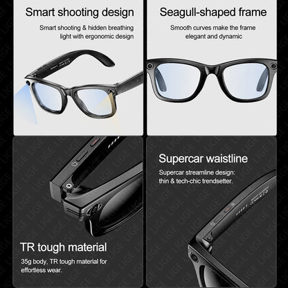 AI Glasses with Camera Smart Bluetooth Glasses Take Photo Video Record Waterproof Music Play Smart Sunglasses for Man Women
