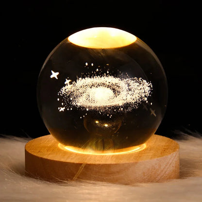 Luminous Crystal Ball LED Night Light Saturn Solar System 3D Moon Table Lamp USB Bedroom Atmosphere Lamp for Birthday Kid Gift