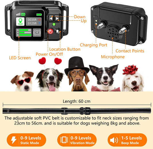 GPS Wireless Dog Fencing System - Electric Dog Fencing with GPS Electric Satellite Technology, Pet Fencing System Range 15 ~ 200